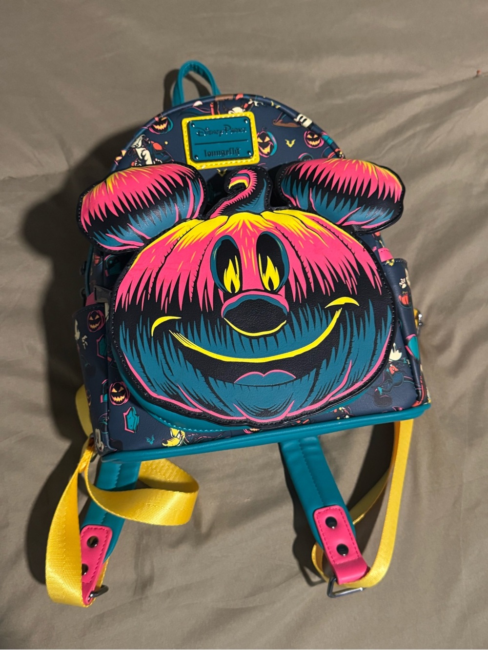 Loungefly Neon Mickey Pumpkin Mini Backpack - Teal, Pink, Yellow